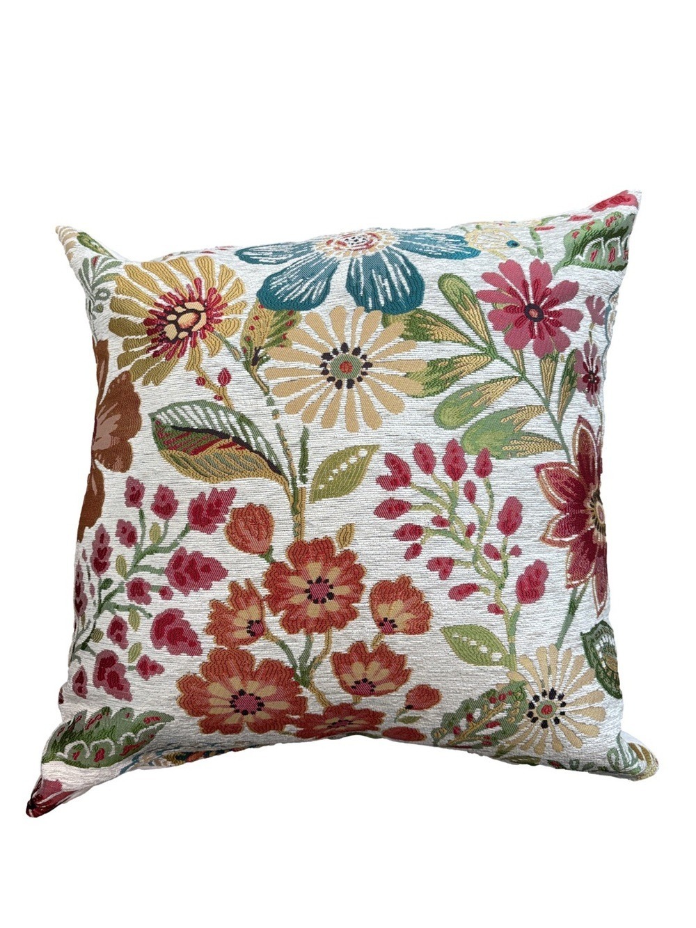 Floral Embroidered Toss Pillow - Multi fall colors 19” square